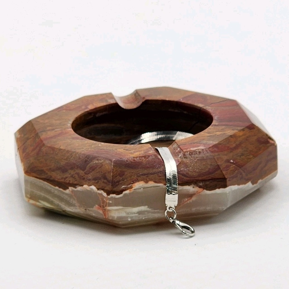 Vintage Onyx Marble Natural Stone Octagon Heavy Ashtray Brown 4" Pakistan
